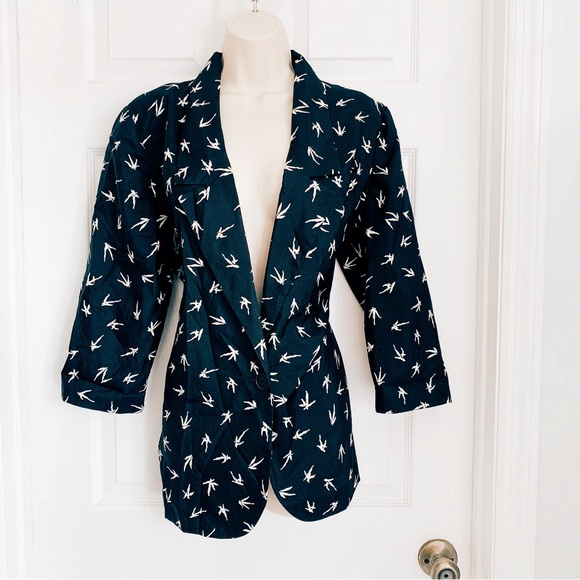 Vintage Black White Print Blazer - Picture 1 of 7